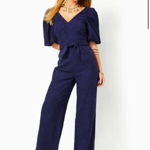 NWT Lilly Pulitzer Kirrabelle Navy Pineapple Pucker Jacquard Jumpsuit Size 00
